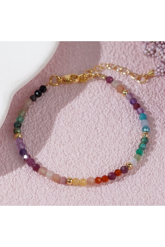 Faceted Round Natural Amethyst Aquamarine Apatite Citrine Carnelian Beaded Bracelets Rainbow Color Gems Bracelets for Women