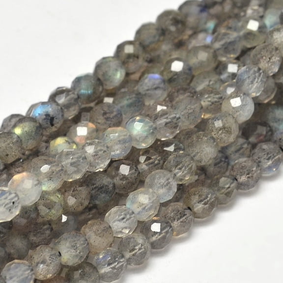 Faceted Round Natural Labradorite Bead Strands 4mm Hole: 0.5mm 98pcs/strand 15.5 inch