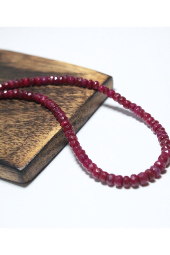 Faceted Ruby Beaded Necklace: Roundel Shape, AAA Quality