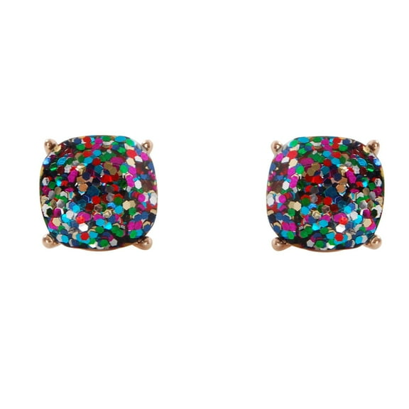 Faceted Square Glitter Stud Earrings Cushion Cut Statement Post Ear Studs .45" by Humble Chic NY, Confetti, Multi-Color, Rainbow, Multicolor, Pride, Sparkle