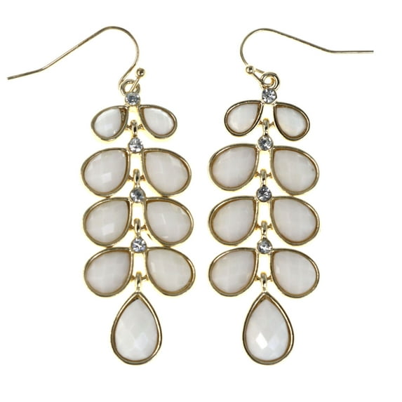 Faceted Teardrop Dangle-Earrings With Crystal Accents White & Gold-Tone Colored #MQE022