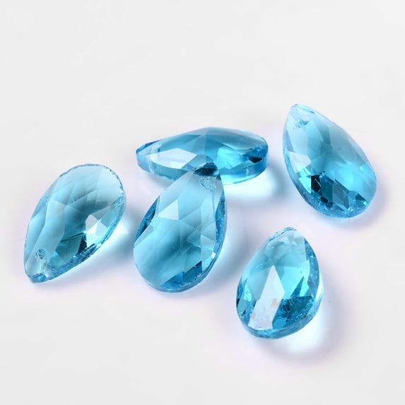 Faceted Teardrop Glass Pendants Deep 22x13x7mm Sky Blue Hole: 1mm