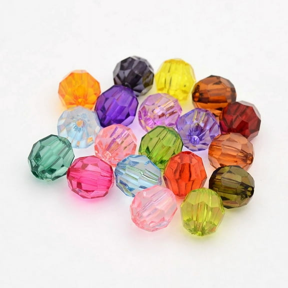 Faceted Transparent Acrylic Round Beads Mixed Color 6mm Hole: 1mm