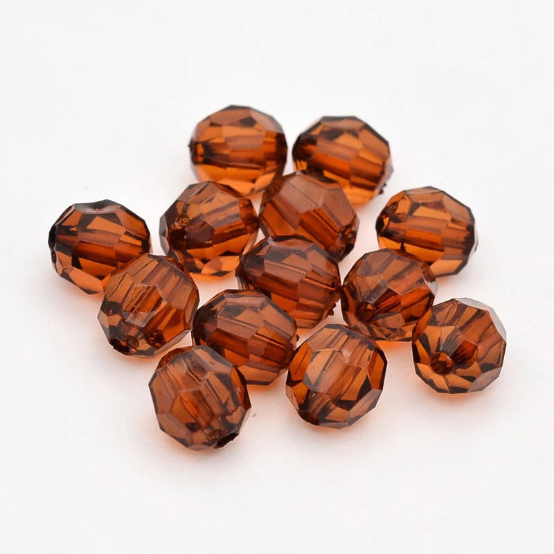 Faceted Transparent Acrylic Round Beads Saddle Brown 8mm Hole: 1.5mm about 1800pcs/500g