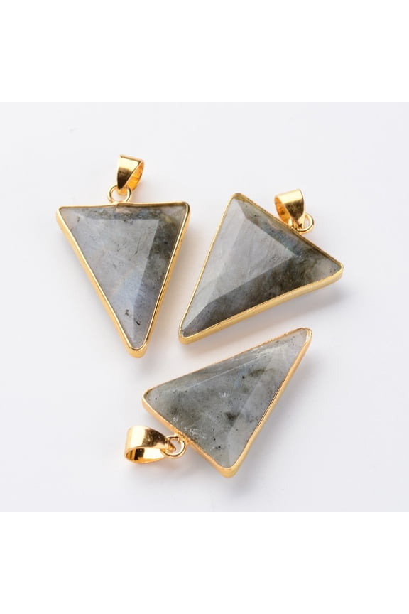 Faceted Triangle Natural Labradorite Big Pendants with Golden Tone Brass Findings 30~35x19~26x5~6mm Hole: 5x4mm