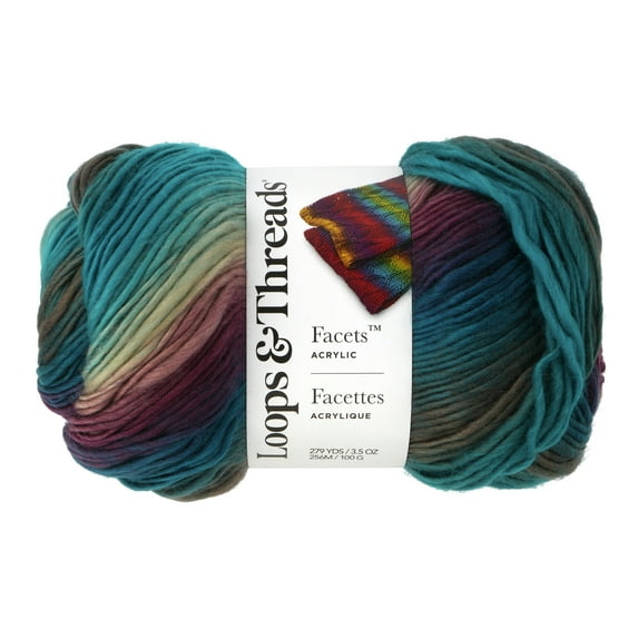 Facets Yarn by Loops & Threads - Yarn for Knitting - Crochet - Weaving - and Arts & Crafts - Dark Ocean - Acrylic - 3.5 oz