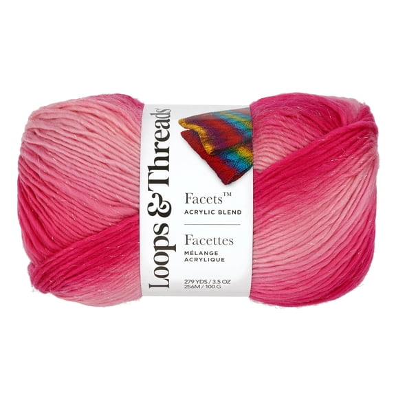 Facets Yarn by Loops & Threads - Yarn for Knitting - Crochet - Weaving - and Arts & Crafts - Pink - Acrylic - 3.5 oz