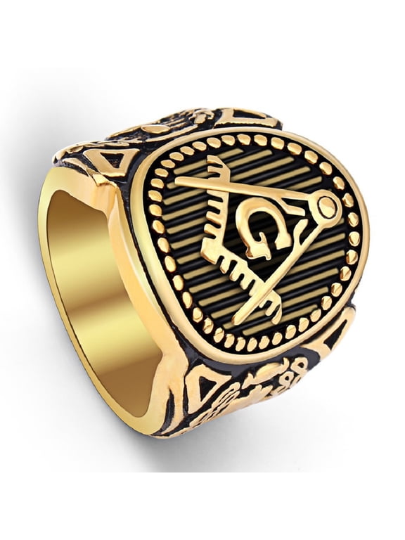 Antique Masonic Signet Ring for Men Gold Masonic Trowel Ring, Vintage Master Mason Ring Classic Freemason Symbol Ring