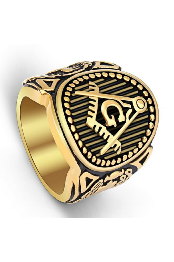 Antique Masonic Signet Ring for Men Gold Masonic Trowel Ring, Vintage Master Mason Ring Classic Freemason Symbol Ring