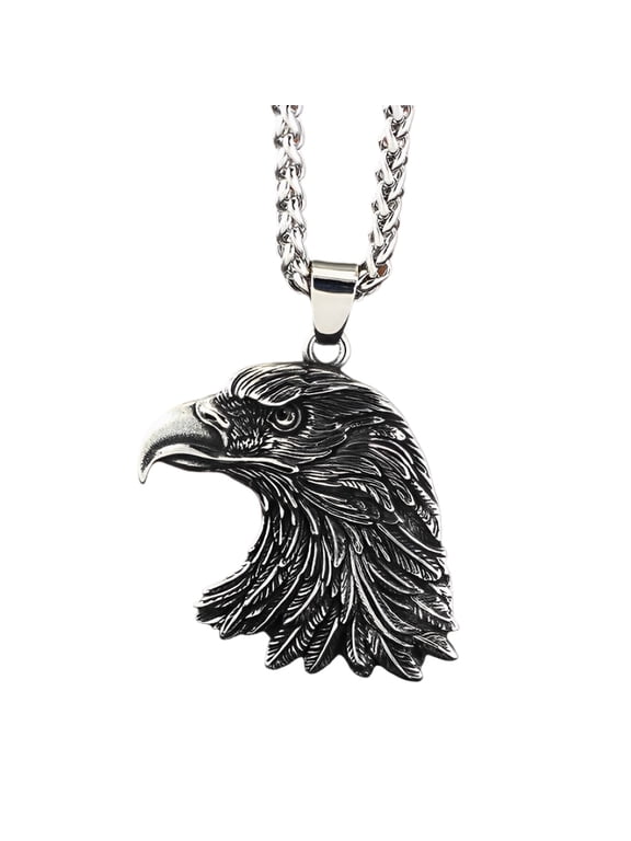 Bald Eagle Head Pendant for Men Viking Eagle Hawk Necklace, Classic Eagle Bird Necklace Punk Bald Eagle Head Necklace Men’s Eagle Animal Jewelry Patriotic Eagle Head Charm Necklace