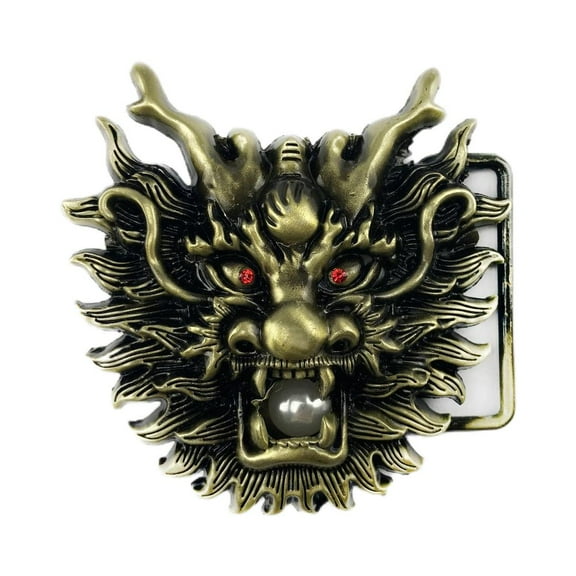 Fachoice Chinese Dragon Head Zodiac Belt Buckle for Men Red Dragon Eyes Belt Buckle, Dragon Head Ball Belt Buckle