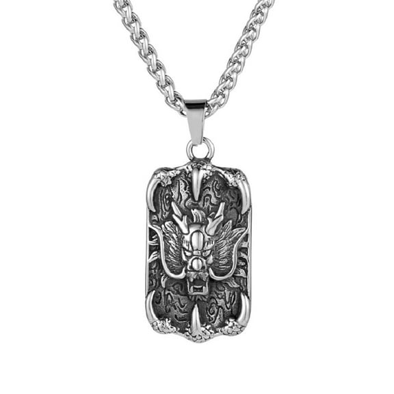Fachoice Chinese Dragon Tag Pendant for Men Domineering Dragon Head Necklace, Vintage Dragon Claw Necklace Men’s Zodiac Dragon Tag Jewelry Chinese Dragon Amulet Charm Necklace