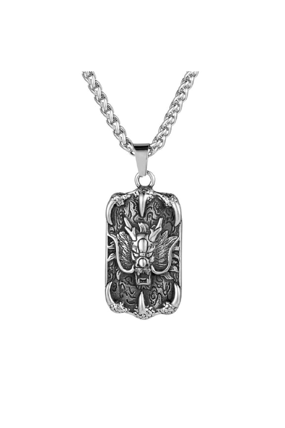 Chinese Dragon Tag Pendant for Men Domineering Dragon Head Necklace, Vintage Dragon Claw Necklace Men’s Zodiac Dragon Tag Jewelry Chinese Dragon Amulet Charm Necklace