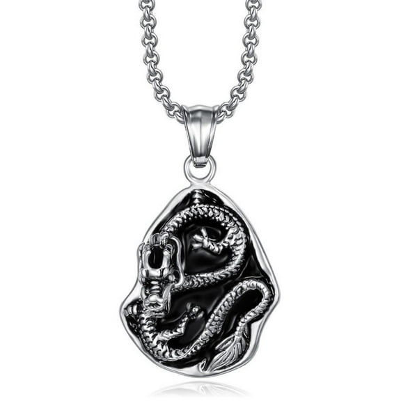 Fachoice Chinese Dragon Totem Pendant for Men Antique Zodiac Dragon Necklace, Classic Dragon Tag Necklace Men’s Domineering Dragon Jewelry Powerful Dragon Animal Protection Charm Necklace