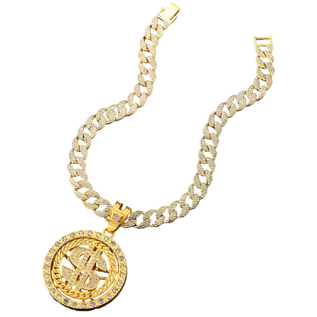 Chaine Homme Kit Costume Rappeur - Chaîne Dollar Or, Bague, Bracelet Et Lunettes - Style Hip-Hop Pour Fêtes Accessoire Hip-hop