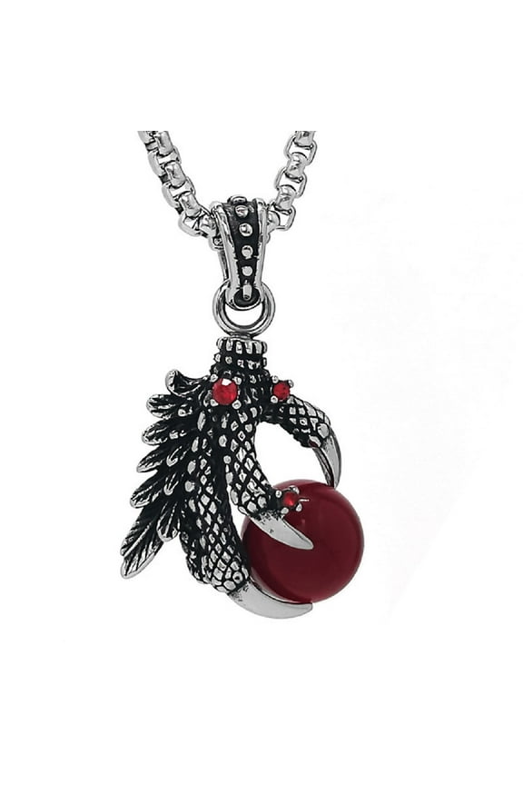 Dragon Claw Crystal Ball Pendant for Men Red Stone Dragon Claw Necklace, Gothic Dragon Claw Eye Ball Necklace Mens Dragon Claw Red Ball Jewelry Rock Dragon Claw Charm Necklace