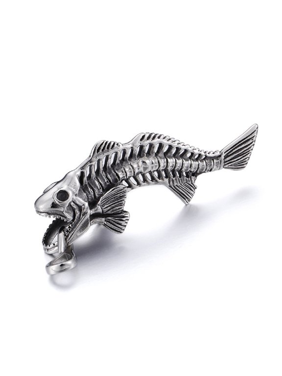Fish Bone Pendant for Men Fish Skull Necklace, Gothic Fish Bone Necklace Cool Fish Bone Necklace Mens Fish Skeleton Jewelry Punk Fish Bone Necklace Fish Skeleton Charm Necklace