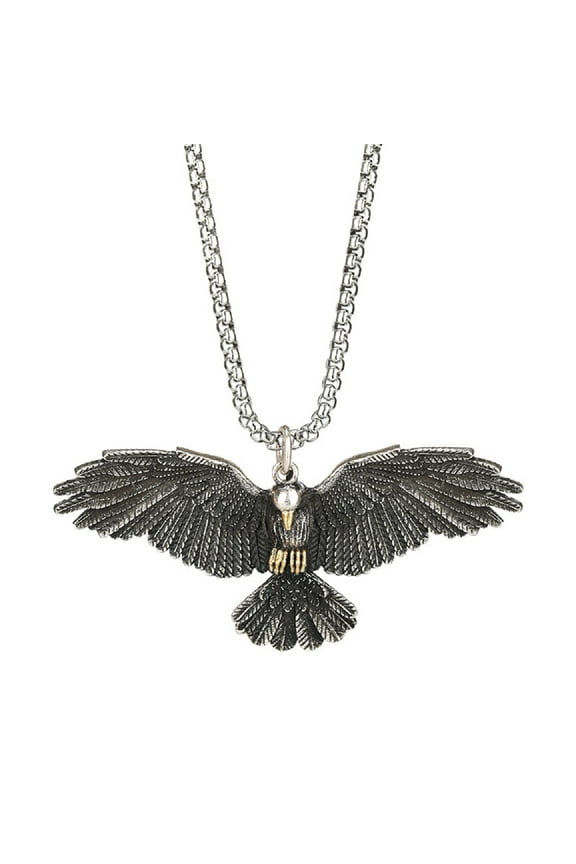 Flying Eagle Bird Pendant for Men Eagle Wings Necklace, Flying Hawk Necklace Silver Classic Bald Eagle Necklace Men’s Punk Eagle Hawk Jewelry Vintage Eagle Animal Charm Necklace