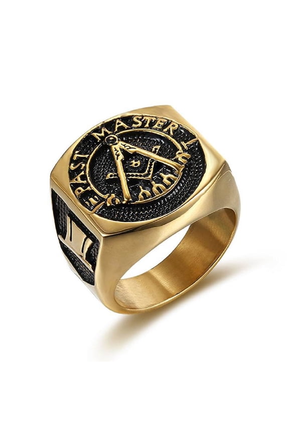 Gold Masonic Master Mason Signet Ring for Men Vintage Freemason Ring, Rock Mason Ring Classic Hip Hop Freemason Biker Ring