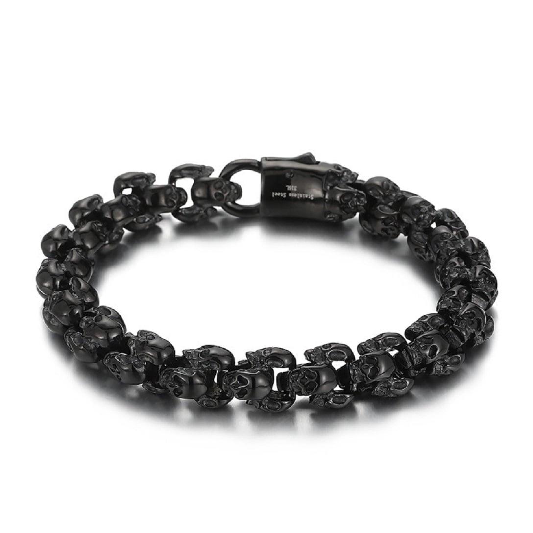 Fachoice Gothic Skull Head Bracelet for Men Demon Skull Head Bracelet, Devil Skull Head Bracelet Multi Skull Head Biker Bracelet Men’s Punk Skull Head Bracelet Cool Evil Skull Bracelet