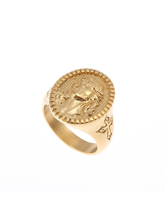 Jesus Head Ring for Men Gold Jesus Head Cross Ring, Rock Jesus Head Signet Ring Vintage Christ Jesus Cross Ring