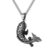 Fachoice Koi Carp Fish Pendant for Men Chinese Koi Fish Necklace, Lucky Fish Amulet Necklace Classic Goldfish Necklace Men s Chinese Koi Carp Jewelry Silver Vintage Fish Animal Charm Necklace