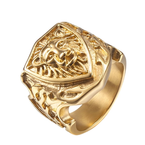 Fachoice Lion Shield Ring for Men Classic Lion Head Ring, Vintage Lion Shield Ring Antique Lion Animal Ring Punk Lion Warrior Jewelry