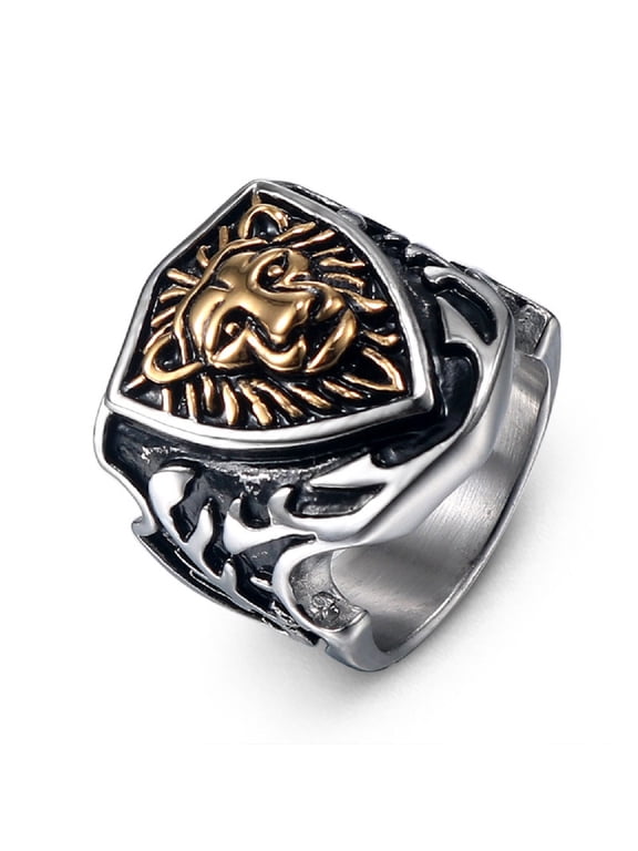 Lion Shield Ring for Men Classic Lion Head Ring, Vintage Lion Shield Ring Antique Lion Animal Ring Punk Lion Warrior Jewelry