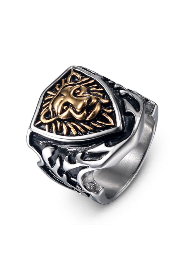 Lion Shield Ring for Men Classic Lion Head Ring, Vintage Lion Shield Ring Antique Lion Animal Ring Punk Lion Warrior Jewelry