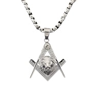 Fachoice Masonic Lion Head Pendant for Men Sparkly Lion Head Necklace, Roaring Lion Necklace Classic Freemason Lion Head Necklace Men s Triangle Lion Jewelry Vintage CZ Masonic Charm Necklace