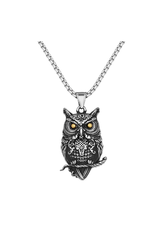 Owl Branch Pendant for Men Gothic Owl Necklace, Yellow Eyes Owl Necklace Vintage Owl Branch Necklace Men’s Celtic Owl Bird Jewelry Cool Owl Animal Necklace Classic Owl Totem Charm Necklace