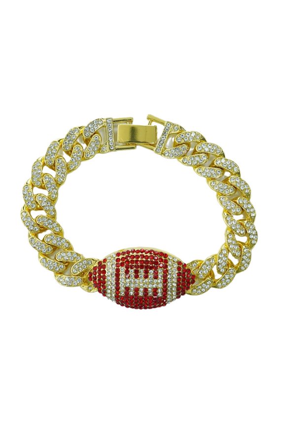 Rugby Football Bracelet for Men Iced Out American Football Bracelet, Gold Football Sports Bracelet Stylish Rugby Bracelet Men’s Hip Hop Football Rugby Jewelry Fashion Rugby Cuban Bracelet