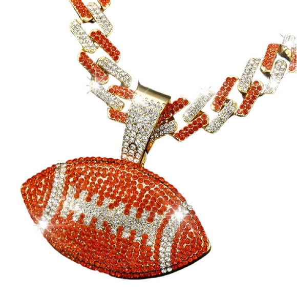 Rugby Football Pendant for Men Iced Out Rugby Football Cuban Necklace, Hip Hop American Football Cuban Chain Necklace Gold Rugby Ball Necklace Men’s CZ Football Rock Rugby Sports Necklace