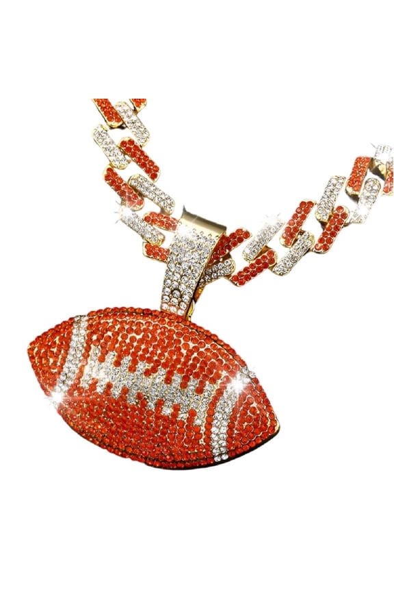 Rugby Football Pendant for Men Iced Out Rugby Football Cuban Necklace, Hip Hop American Football Cuban Chain Necklace Gold Rugby Ball Necklace Men’s CZ Football Rock Rugby Sports Necklace