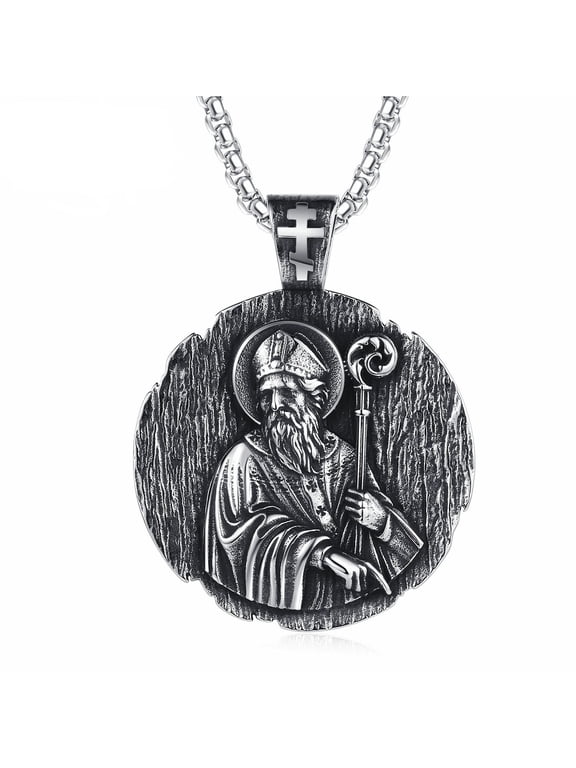 Saint of Ireland Pendant for Men Classic St Patrick Medallion Necklace, Saint Patrick Circle Necklace Mens Christian Saint Patron Amulet Jewelry Vintage St Patrick Charm Necklace