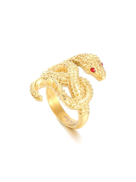 Serpent Snake Wrap Ring for Men Gold Red Eyes Snake Ring, Classic Fashion Snake Animal Ring Red CZ Snake Serpent Ring