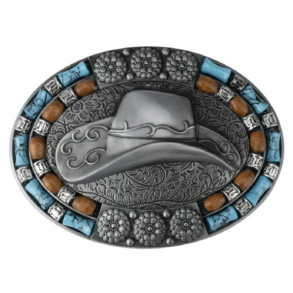 Fachoice Turquoise Cowboy Hat Belt Buckle for Men Vintage Cowboy Hat Floral Belt Buckle, Retro Cowboy Hat Western Belt Buckle