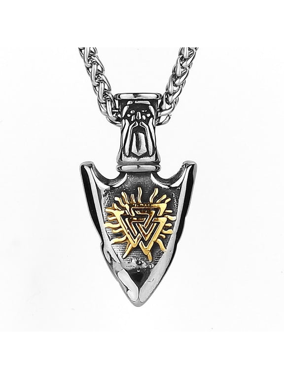 Valknut Arrowhead Pendant for Men Norse Compass Spear Necklace, Punk Valknut Spear Necklace Men’s Viking Vegvisir Compass Jewelry Odin Arrow Spear Charm Necklace