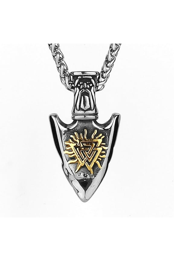 Valknut Arrowhead Pendant for Men Norse Compass Spear Necklace, Punk Valknut Spear Necklace Men’s Viking Vegvisir Compass Jewelry Odin Arrow Spear Charm Necklace