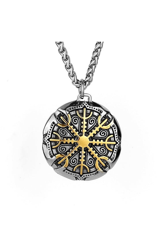 Vegvisir Medallion Pendant for Men Viking Compass Circle Necklace, Celtic Helm Of Awe Necklace Mens Vintage Vegvisir Compass Jewelry Nordic Vegvisir Amulet Charm Necklace