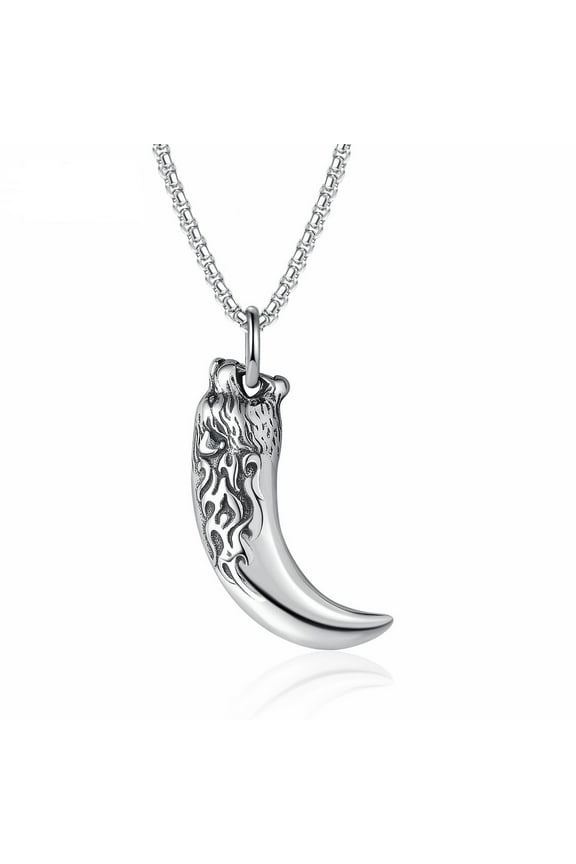 Viking Wolf Tooth Pendant for Men Howling Wolf Head Tooth Necklace, Tribal Wolf Teeth Necklace Men’s Wolf Tooth Fang Jewelry Powerful Wolf Totem Amulet Charm Necklace