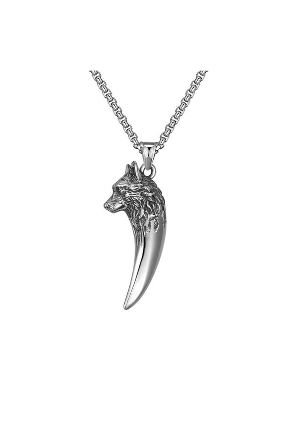 Wolf Tooth Pendant for Men Viking Wolf Tooth Necklace, Tribal Wolf Teeth Necklace Cool Wolf Head Amulet Necklace Men’s Punk Wolf Totem Jewelry Classic Wolf Tooth Charm Necklace