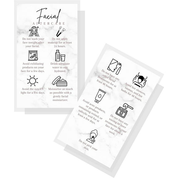 Facial Aftercare Cards  50 Pack  2 x 3.5 inches Business Card Size  Esthetician Business Cards Wallet Sized  Marble Design