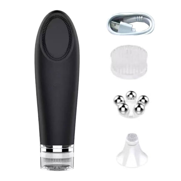 Facial Beauty Wand Sonic Cleansing Brush with Heat Therapy, 6000 Vibrations Face Massager with 4 Heads for Skincare Routine Black