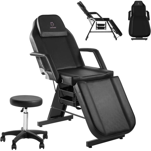 Facial Chair,73″ Tattoo Chair for Client,3-Section Adjustable Massage Table with Stool,Multipurpose Beauty Beds Salon Equipment for Esthetician,Tattooshop,Spa (Pink)