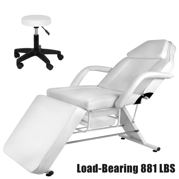 Facial Chair Braiding Rack, Adjustable Tattoo Salon Bed with Hydraulic Stool Massage Bed for Professional Facial Lash Beauty Treatment Spa Camillas Para Estetica ,White