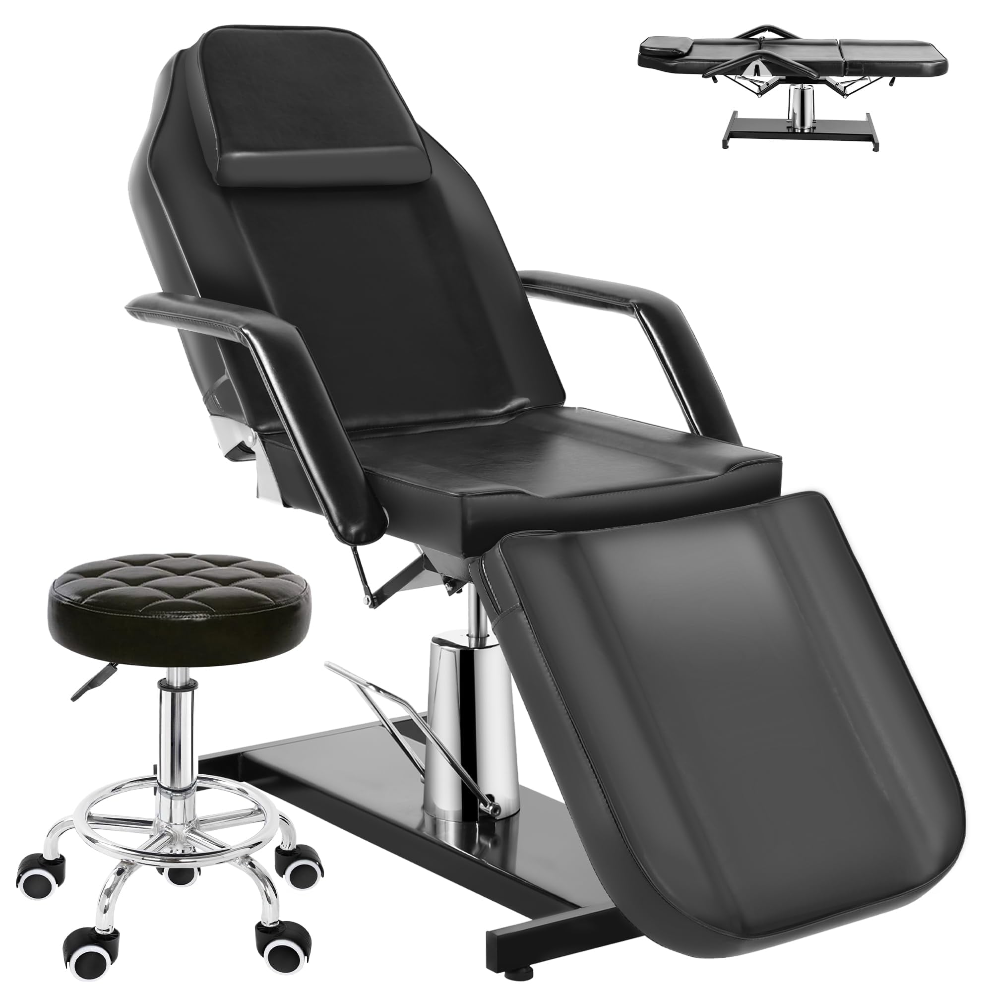 Facial Chair Lash Bed Esthetician Tattoo Chair for Client Beauty Barber Massage Bed with Hydraulic Stool, Adjustable Tattoo Spa Chair Facial Lash Bed,Black