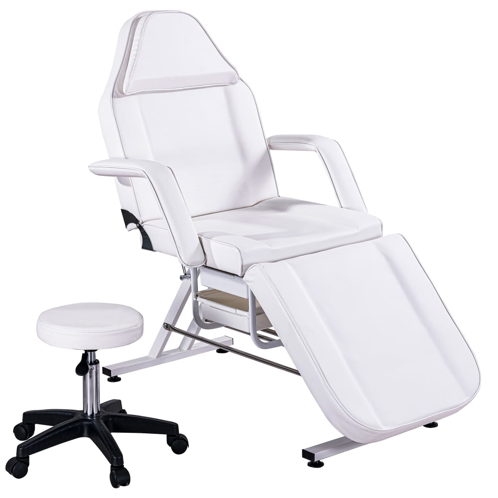 Facial Chair, Tattoo Chair Massage Bed Salon Bed with Hydraulic Stool & Two Trays Adjustable