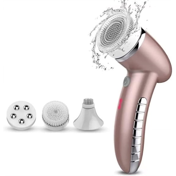 Facial Cleaning Brush, 4 in 1 Face Brush Set, Waterproof Facial Spin Brush, Facial Cleansing Brush for Deep Cleansing, Gentle Exfoliating and Massaging (Color : Brown)