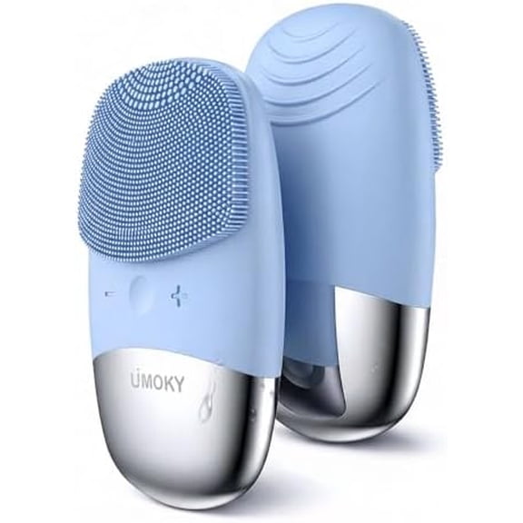 Facial Cleansing Brush, 3-in-1 Electric Silicone Face Scrubber, Vibrating Massager, IPX7 Waterproof, USB Rechargeble Pore Brush for Deep Cleanning, Blackhead Remover, Exfoliating (Blue)
